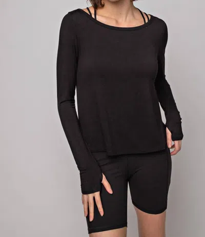 Rae Mode Long Sleeve Boat Neckline Yoga Top In Black In Multi