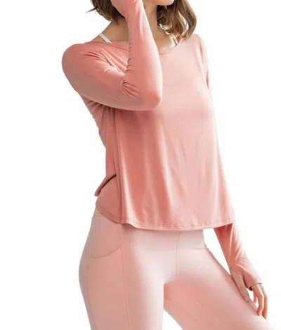 Rae Mode Long Sleeve Boat Neckline Yoga Top In Peach In Pink