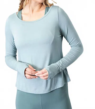 Rae Mode Long Sleeve Boat Neckline Yoga Top In Sage In Blue