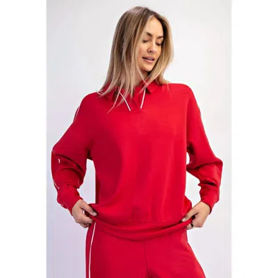 Rae Mode Long Sleeve Collared Top In Red