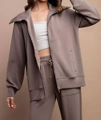 Rae Mode Modal Poly Full Zip Jacket In Mocha Brown