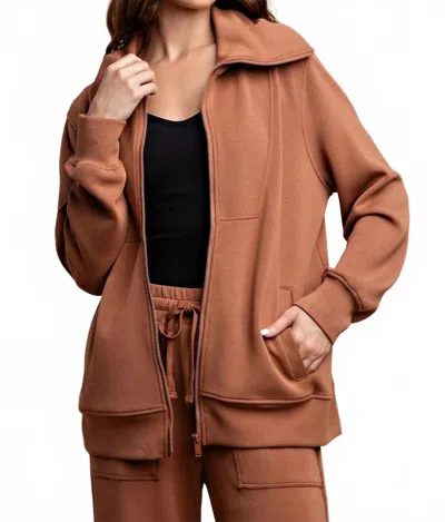 Rae Mode Modal Poly Full Zip Jacket In Rust Orange In Multi