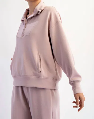 Rae Mode Modal Quarter Zip Mock Neck Pullover In Mauve In Pink