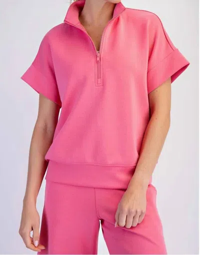 Rae Mode Modal Quarter Zip Short Sleeve Top In Brink Pink