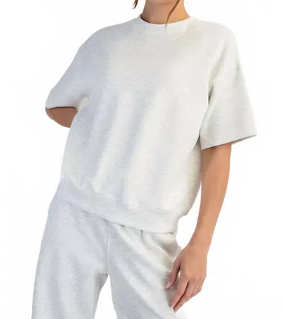 Rae Mode Modal Scuba Basic Short Sleeve Top In Light Heather Grey In White