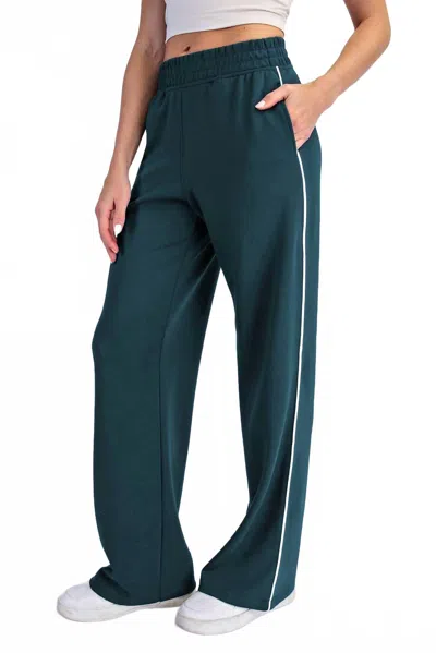 Rae Mode Modal Scuba Piping Straight Leg Pant In Midnight Green/cream