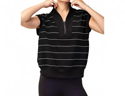 Rae Mode Modal Scuba Stripe Luxe V Neck Sleeveless Top In Black/ Cream In Multi