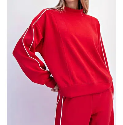 Rae Mode Modal Striped Mock Neck Crewneck Top In True Red
