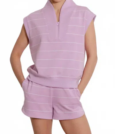 Rae Mode Modal V-neck Zip Sleeveless Top In Blossom/ Cream In Purple