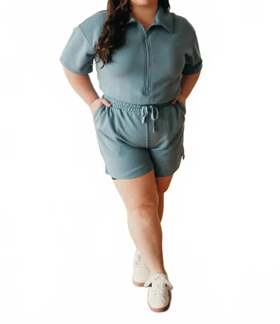 Rae Mode Molly Half-zip Romper In Blue
