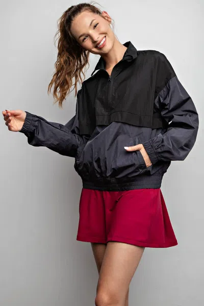 Rae Mode Piper Parachute Pullover Jacket In Charcoal/black