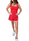 Rae Mode Pleated Active Romper In Red In Red