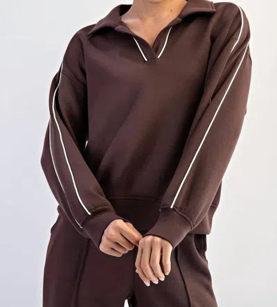Rae Mode Polo Double Piping Top In Espresso In Brown
