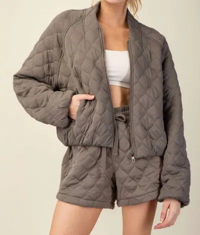 Rae Mode Quilted Bomber Jacket In Dark Taupe In Brown