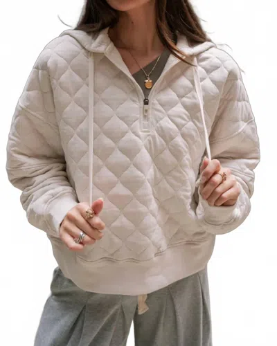 Rae Mode Quilted Hooded Quarter Zip Jacket In Bone In Neutral