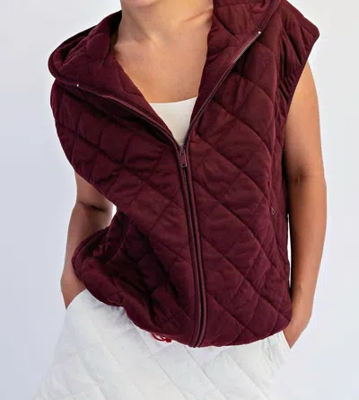 Rae Mode Quilted Hoodie Vest In Dark Cherry In Red