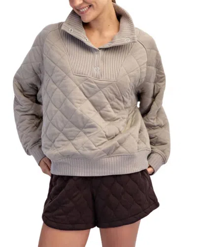 Rae Mode Quilted Snap Pullover In Stone Taupe In Neutral