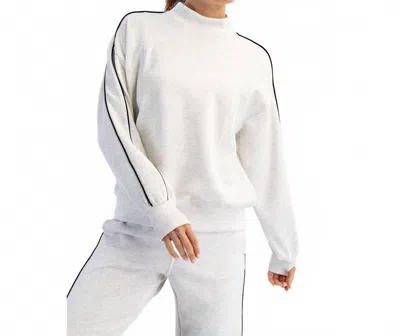 Rae Mode Scuba Two Stripe Piping Mockneck Top In Light Heather Grey/black In White