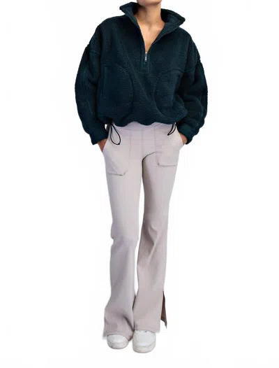 Rae Mode Sherpa Mock Neck Quarter Zip Jacket In Dark Sea Green In Black