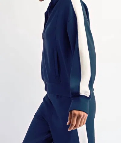 Rae Mode Striping Zip Up Jacket In Smoky Navy/cream In Blue