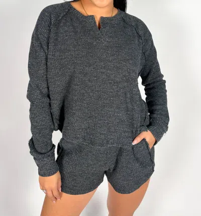 Rae Mode Whitney Waffle Short Set In Black In Gray