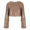 Raevynn Women's Neutrals Gemini Top In Latte Sequins