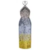 Raevynn Women's Zephyr Midi Dress In Ombre Sequins In Blue/gray/yellow