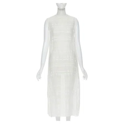 Pre-owned Raey Beige Striped Textured Muslin Semi Sheer Midi Casual Day Dress Uk6 Xs In Brown