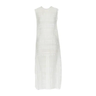 Pre-owned Raey Beige Striped Textured Muslin Semi Sheer Midi Casual Day Dress Uk6 Xs In Brown