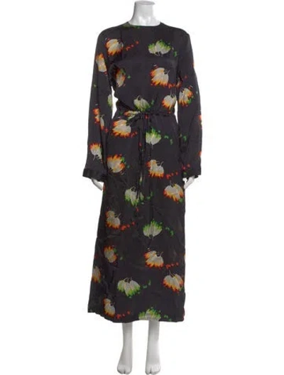 Pre-owned Raey Floral Print Long Dress In Black