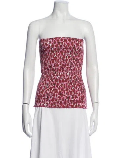 Pre-owned Raey Floral Print Strapless Crop Top In Pink/red