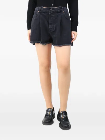 Pre-owned Raey Frayed-edge Denim Mini Shorts In Black
