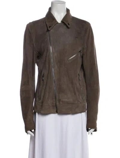 Pre-owned Raey Leather Biker Jacket In Brown