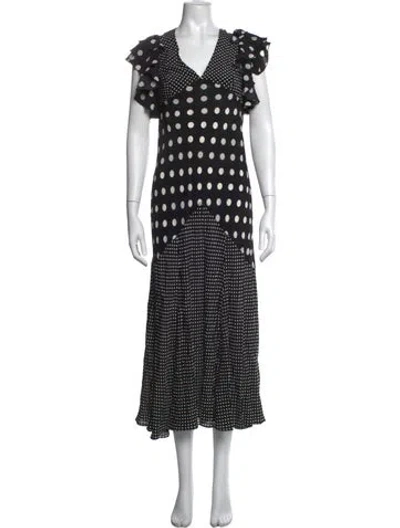 Pre-owned Raey Polka Dot Print Midi Length Dress In Black