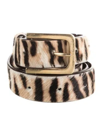Pre-owned Raey Ponyhair Leather Trim Embellishment Waist Belt In Neutrals
