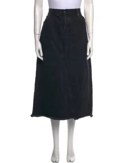 Pre-owned Raey Raw-edge Trim Midi Length Skirt In Black
