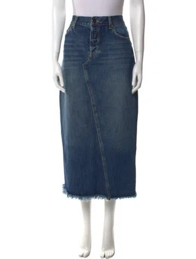 Pre-owned Raey Raw-edge Trim Midi Length Skirt In Blue