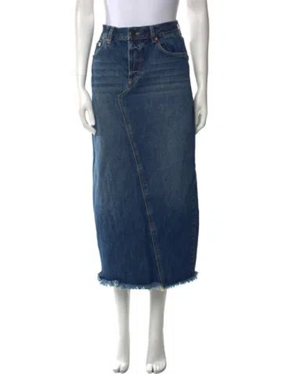 Pre-owned Raey Raw-edge Trim Midi Length Skirt In Blue