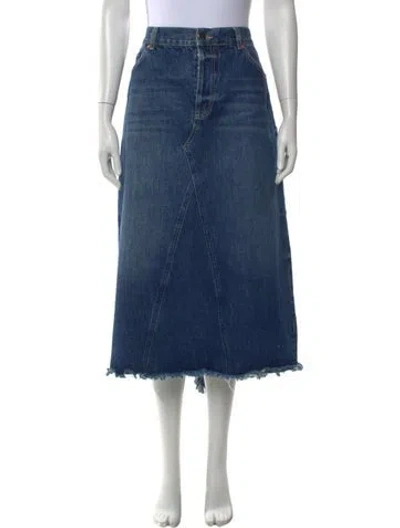 Pre-owned Raey Raw-edge Trim Midi Length Skirt In Blue