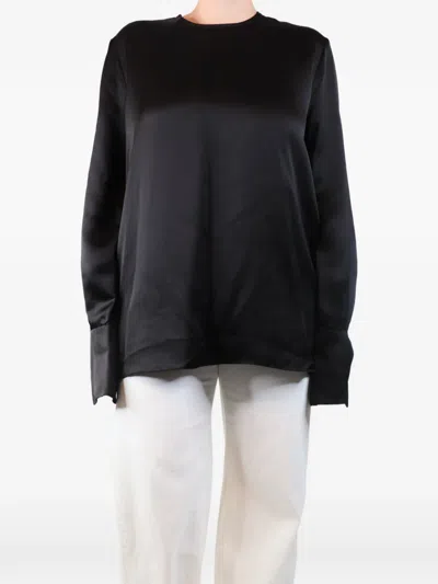 Pre-owned Raey Satin Wide-cuff Blouse In Black