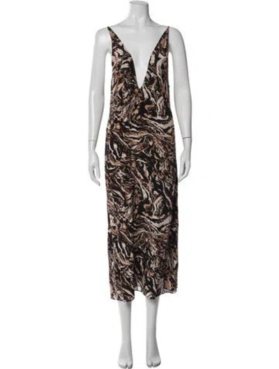 Pre-owned Raey Silk Long Dress In Brown
