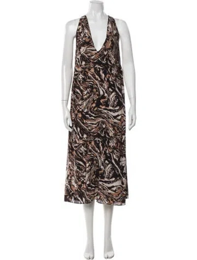 Pre-owned Raey Silk Long Dress In Brown