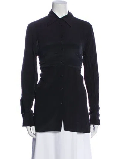 Pre-owned Raey Silk Long Sleeve Button-up Top In Blue