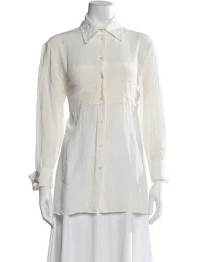 Pre-owned Raey Silk Long Sleeve Button-up Top In Neutrals/white