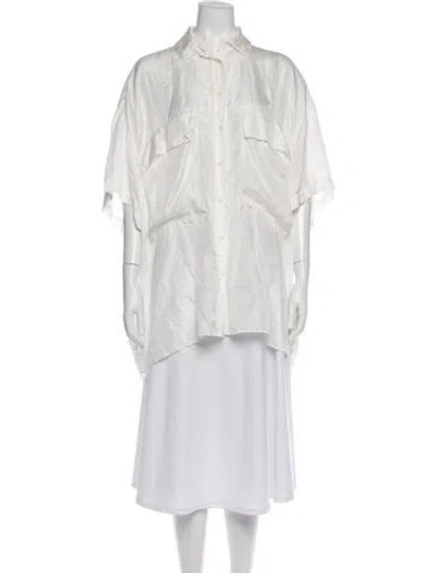Pre-owned Raey Silk Short Sleeve Button-up Top In White