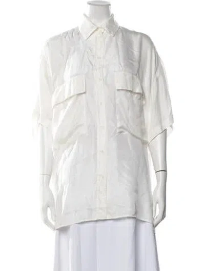 Pre-owned Raey Silk Short Sleeve Button-up Top In White