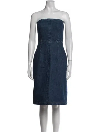 Pre-owned Raey Strapless Knee-length Dress In Blue