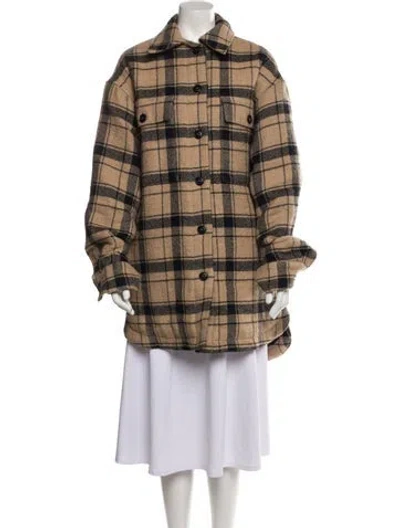 Pre-owned Raey Virgin Wool Plaid Print Peacoat In Brown