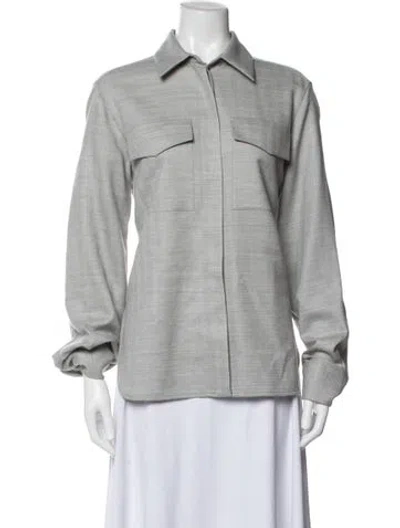 Pre-owned Raey Virgin Wool Tweed Pattern Button-up Top In Grey
