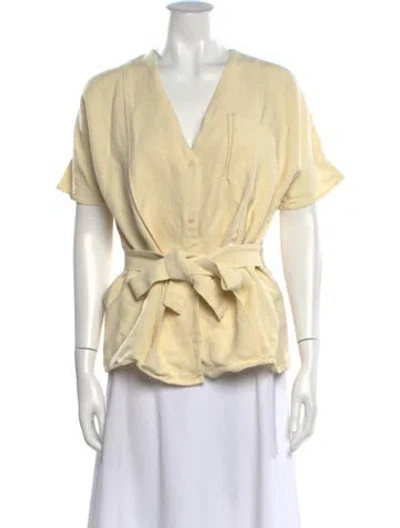 Pre-owned Raey V-neck Short Sleeve Blouse In Neutral